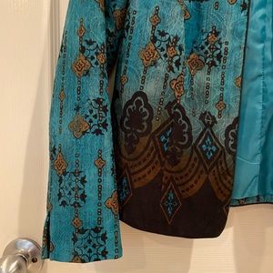 Turquoise Brown Open Front Print Jacket - 4P